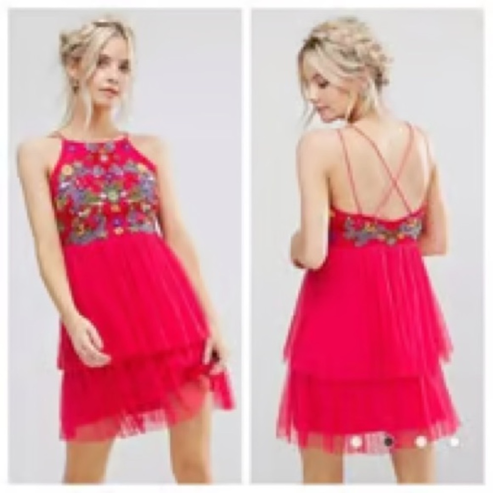 Beaded Tulle Mini Dress